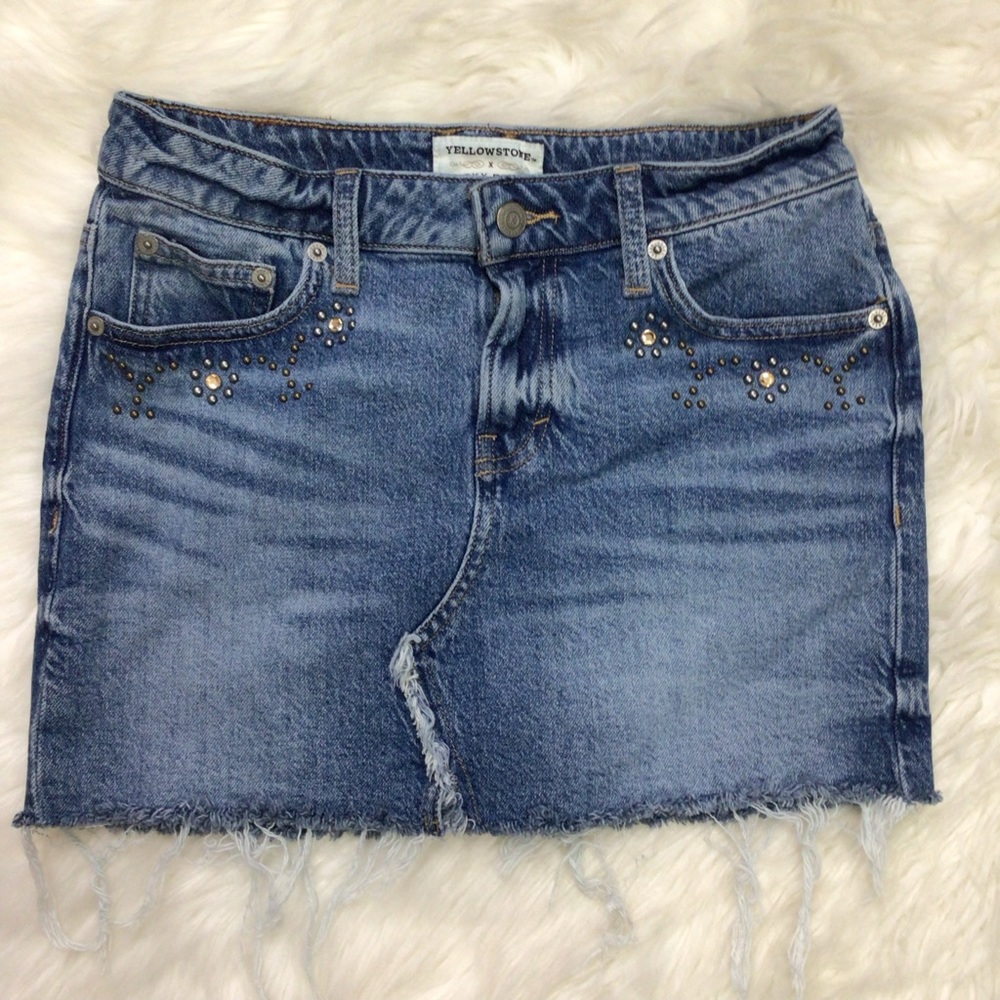 Lucky Brand Yellowstone Western Ranch Beth Dutton Denim Skirt Studded